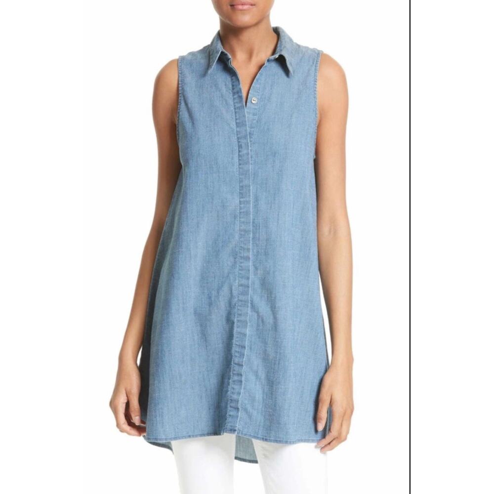 Alice + Olivia Sleeveless Chambray Tunic in Light Blue Denim
